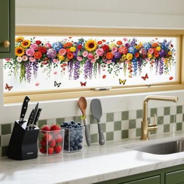 Imagem de ANATTASOUL Adesivos de janela estática, videiras coloridas, 1 folha de decalques reutilizáveis para vidro, adesivo de janela dupla face removível de 120 cm x 30 cm para decoração de quarto, escritório