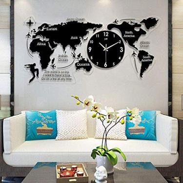 Imagem de Relógio de parede com mapa do mundo, relógio de parede acrílico 3D grande, relógio decorativo suspenso decoração de arte de parede moderna para escritório em casa, café, hotel, 120 × 55 cm (120 × 55
