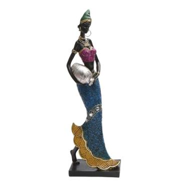 Imagem de WeiLaiKeQi Escultura de arte africana, estatueta de tribal, artesanato elegante, ornamento decorativo, estátua de resina para sala de estar, prateleira de, Vestido Azul