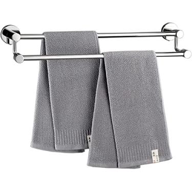 Imagem de 3FLQOOPP Toalheiro Suporte de toalha de banho barra de toalha de aço inoxidável toalheiros duplos, barra de toalha de acabamento prata polido, haste de toalha de banho montada na parede para banheiro