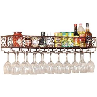 Imagem de HHHJQFAAT Rack de vinho suspenso - decoração europeia de rack de vinho, rack de cozinha, rack de flores montado na parede, rack de copos suspenso criativo, rack de talheres pendurado/marrom/60 x 25 cm