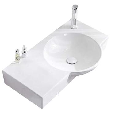 Imagem de HHHJQFAAT Pias de pedestal Pias de banheiro Lavatório de parede de grande capacidade com torneira Mesa de lavagem de canto de cerâmica Artigos de higiene para casa
