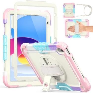 Imagem de Weuiean Capa para iPad A16 11ª/10ª geração, 27.9 cm/27.7 cm, capa resistente à prova de choque de grau militar com suporte giratório de 360°, suporte de lápis embutido e alça ajustável de mão/ombro