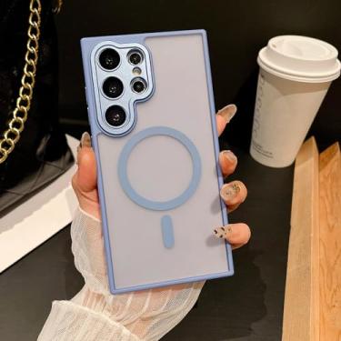 Imagem de Capa transparente fosca para carregamento sem fio para Samsung S25 S24 S23 Fe Plus Ultra, com proteção contra impactos e bordas reforçadas (para Galaxy S25/YF Azul)