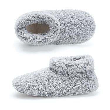 Imagem de Cozylook Pantufas felpudas para mulheres internas, sapatos quentes para quarto, meias fofas de inverno para casa com pinças, aconchegantes exclusivos, Cinza, 5-6