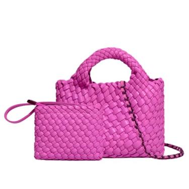 Imagem de OUYGZOU Bolsa feminina de tecido com bolsa de moedas, bolsa transversal pequena de corrente dobrável, bolsa de ombro moderna, bolsa Hobo, Vermelho rosa