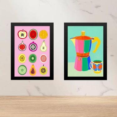 Imagem de Kit 2 Quadros Coloridos Cozinha Café E Frutas 45X34Cm Vidro