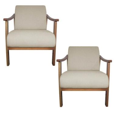 Imagem de Kit 02 Poltrona Liz Base Madeira Linho - Amarena Móveis, Bege