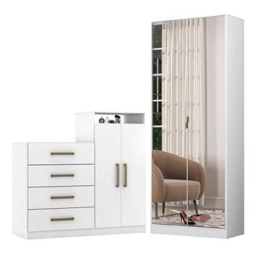 Imagem de Cômoda Sapateira áurea E Armário Multiuso Grife Branco – Demóbile