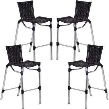 Imagem de 4 Banqueta Alumínio Fortaleza Alta Para Balcão, Cozinha Preto