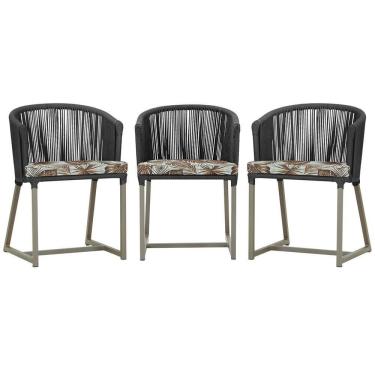 Imagem de 3 Cadeiras De Jantar Noronha Fendi Corda Náutica E6 Trama Preto