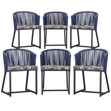 Imagem de 6 Cadeiras De Jantar área Noronha Preta E6 Trama Original Azul