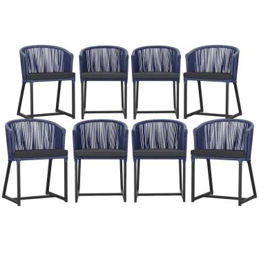 Imagem de 8 Cadeiras De Jantar área Noronha Preta E11 Trama Original Azul
