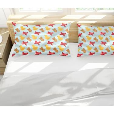 Imagem de Par de Fronhas Estampadas Listras Ursinho, Pato e Avião 50x70cm - Fabr