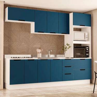 Imagem de Cozinha Modulada 5 Peças sem Pia e Rodapé Maeena Politorno - Branco com Azul