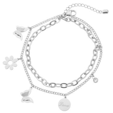 Imagem de Pulseira Dupla Aço Inox Colette Berloque Charme Banhado Ouro - Euro Im