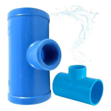 Imagem de Kit 2 Conexão Te Soldável Pvc Azul Irrigação 75x1 Mm - Viqua