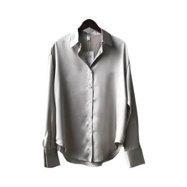 Imagem de Camisa Elegante De Seda Para Mulheres, Blusa Casual Vintage Com Gola R