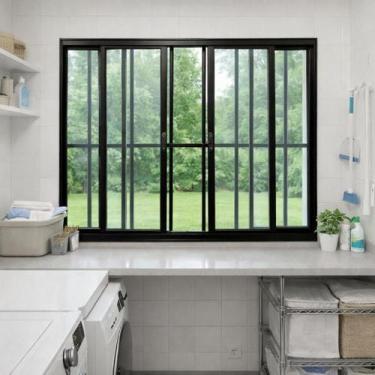 Imagem de Janela de Correr 4 Folhas com Grade de Alumínio Preto 120x120 - Brecor