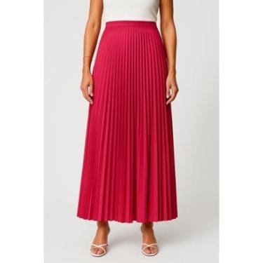 Imagem de Saia Longa Plissada D Bell Outlet Fashion Forrada Lisa Evangélica Cintura Alta Rosa-Feminino