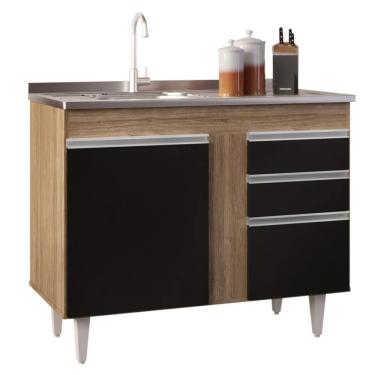 Imagem de Balcão Gabinete 100cm Sem Tampo 2 Portas 2 Gavetas Luziania Castanho/preto - Lumil Móveis