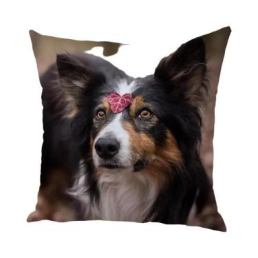 Imagem de Capa De Almofada De Pelúcia Macia Com Estampa De Cachorro Border Colli