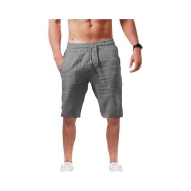 Imagem de Bermudas Masculinas De Verão Em Algodão E Linho Respirável, Cor Sólida