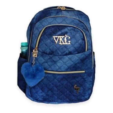 Imagem de Mochila Feminina Juvenil Notebook Escolar Pompom Coração Azul M3992 - 