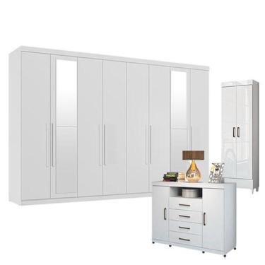 Imagem de Guarda Roupa Casal New Master 8 Portas 4 Gavetas com Espelho e Cômoda 
