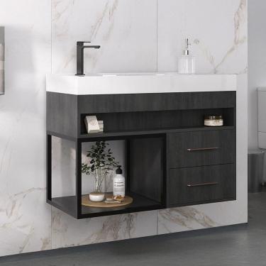 Imagem de Armário de Banheiro New 2 Gavetas com Cuba 100% Mdf Carbono - Belizze Móveis