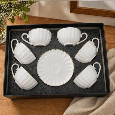 Imagem de Conjunto de Xicaras de Porcelana 200ml - Filete Metálico - Thompson