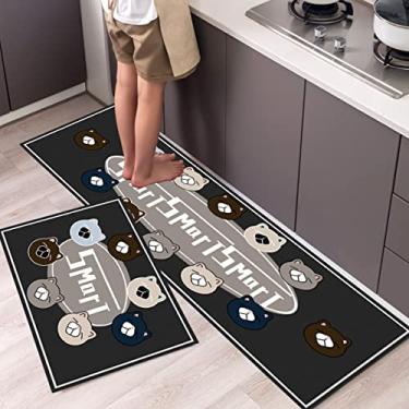 Imagem de jia cool Conjunto de 2 tapetes de cozinha e tapetes absorventes de microfibra macia tapete de banheiro treliça marroquina antiderrapante tapete de cozinha conjunto de corredor, 40,64 x 60,96 cm,