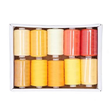 Imagem de Bobinas Kits de Linha de Costura Linha Multifuncional de Poliéster para Quilting DIY Suprimentos de Costura 10 Cores Série Amarela 1000 Jardas