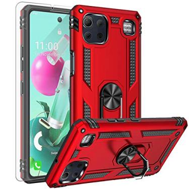 Imagem de Capa para LG K92 5G, com protetor de tela HD, YZOK [nível militar] anel suporte para carro capa protetora híbrida de policarbonato rígido macio TPU à prova de choque para LG K92 5G (vermelho)