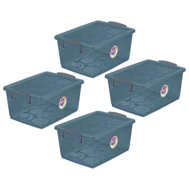 Imagem de Kit 4 Caixa Organizadora com Trava 15 Litros Cinza Ordene