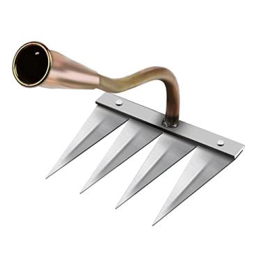 Imagem de Baoblaze Enxada oca endurecida de aço, ferramenta portátil de de jardim de jardim de jardinagem afrouxamento de ancinho de para plantio de, 4 dentes de cobre