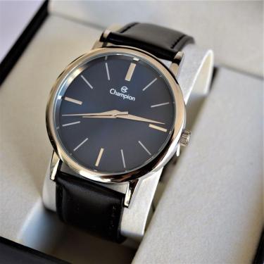 Imagem de Relogio Champion Prateado Visor Azul Couro Cn20711f