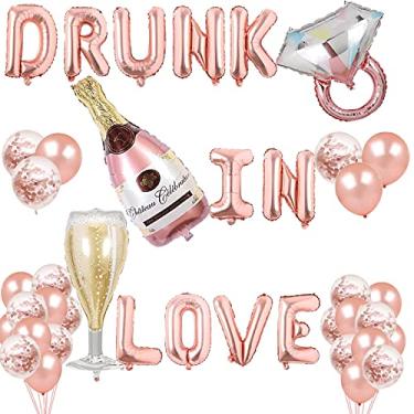 Imagem de Balões bêbados no amor ouro rosa faixa de festa de despedida de solteira noivado decoração de festa de galinha chá de panela decorações temáticas de casamento adereços de cabine de fotos