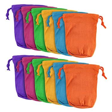 Imagem de Super Z Outlet 7" x 4.5" Neon Colored Canvas Pouch Bags Sacks with Drawstring Closure for Birthday Party Favors, Snacks, Decoration, Jewelry, Gifts, Event Supplies (12 Bags)