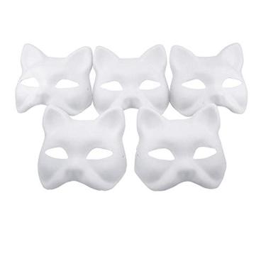Imagem de GUGELIVES Máscara de raposa DIY Pintável Cosplay Acessórios Máscara para Festa Máscara de Dia das Bruxas, Pacote com 5 Branco