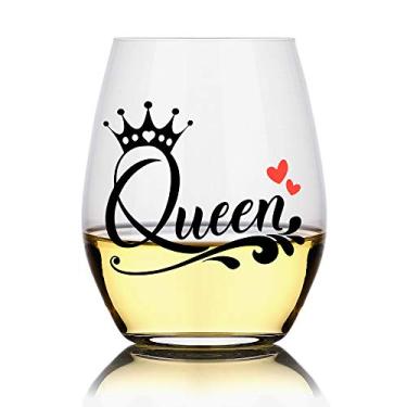Imagem de Perfectinsoy Taça de vinho engraçada Queen, para irmãs, mulheres, namorada, ela, esposa, amiga, chá de panela, noivado ou casamento