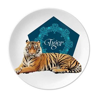Imagem de Prato decorativo de porcelana de tigre felino estrela