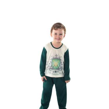 Imagem de Pijama Longo Infantil  Masculino Tam 2 Ao 16 Verde C/Branco  - Via Noi
