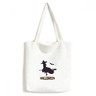 Imagem de Witches Ride Broomsticks Morcego Halloween sacola de lona bolsa de compras casual bolsa