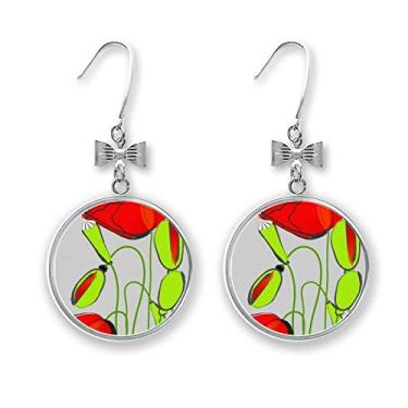 Imagem de Brincos de flor vermelha com botões verdes abstratos de papoula de milho anzol perfurado