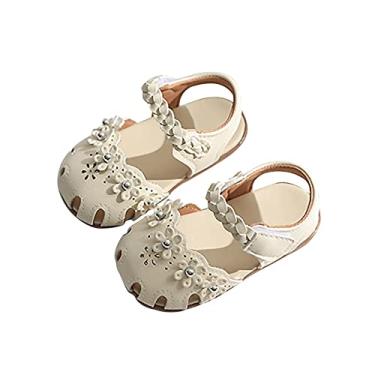Imagem de Sandálias femininas macias de bico fechado princesa, meia sandália com laço, sandálias de verão (bebê/pequeno (bege, 12 a 18 meses)