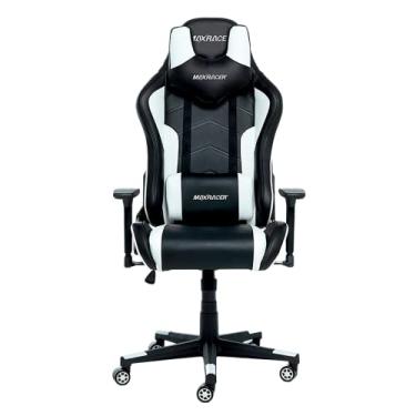 Imagem de MAX RACER - Cadeira Gamer Tactical - Poltronas Gamer de Aço, Cadeira Ergonômica para Jogos - Até150kg, Braços 3D, Giratória, Tecido Sintético P.U, Inclinação 180°, Almofada Cervical e Lombar - Branca