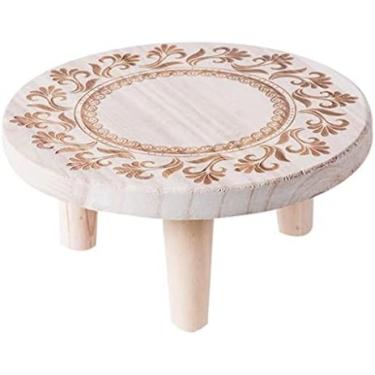 Imagem de Suporte De Exibição De Banquinho De Madeira, Suporte De Planta De Banco De Madeira, Suporte De Planta Pequeno Redondo, Suporte De Vaso De Flores De Banquinho Rústico, Suporte De Exibição Decorativ