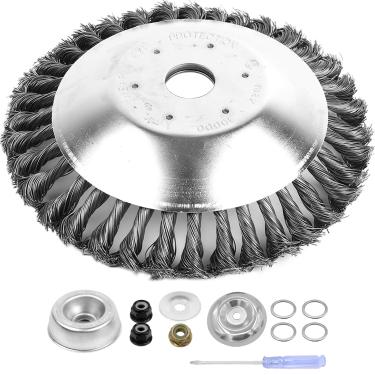 Imagem de AR-PRO Lâmina de escova de aço rotativa de 20,32 cm com kit adaptador universal – Escova de fio de aço redonda compatível com aparadores de eixo reto Husqvarna, Stihl, Ego, Oregon e Hitachi