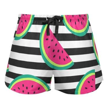 Imagem de KLL Shorts de pijama feminino listrado de frutas Watermelons, calça de pijama com bolsos, shorts de corrida para ioga, Melancias listradas, frutas, G